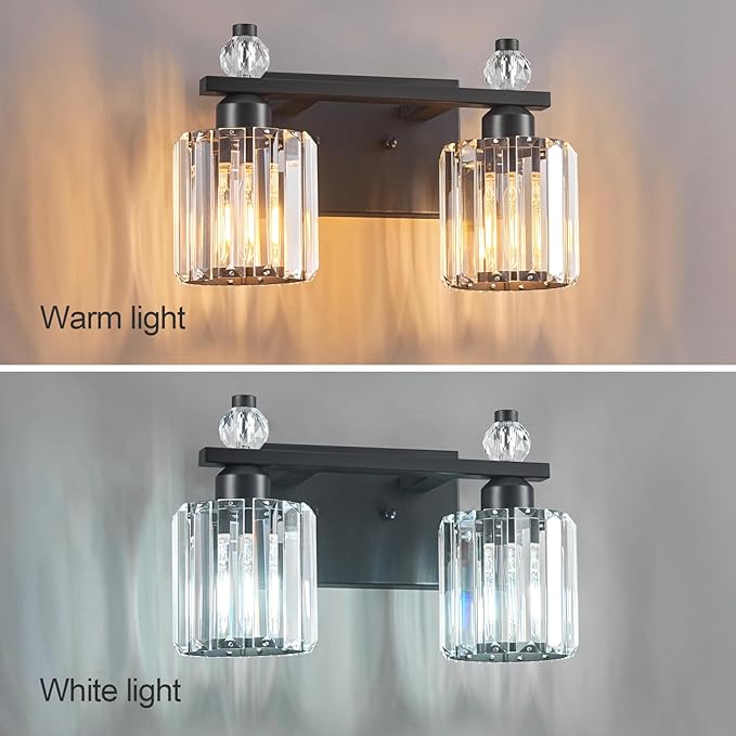 FDPBY Bathroom Vanity Lights 2-Light Sand Black Modern Crystal Vanity Light Fixtures Over Mirror Crystal Bathroom Vanity Lighting Fixtures