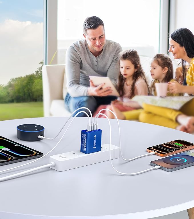 60W USB C Fast Charger Cube,2 Pack PD+QC Charging Block Power Adapter 5 Port Wall Mount Plug for iPhone 17 16 15 14 13, Motorola, LG, Google Pixel 6a/6 Pro/6/5a/5/4/4A Box Brick (Dark Blue)