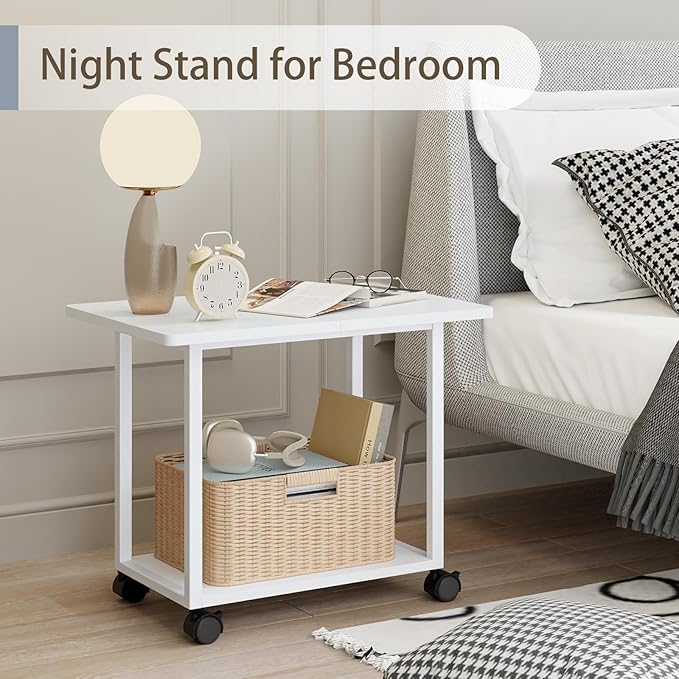 MARTY 22"x15.75" Large Under Desk Printer Stand with Storage Shelf 2-Tier Rolling Printer Cart with Wheels Printer Table for Home Office Heavy Duty Storage Rack for Scanner Fax Machine, White