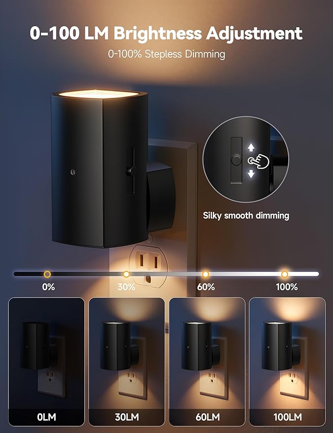 Brightown 2 Pack Night Lights Plug Into Wall, Modern Night Light with Rotating Plug, Dusk to Dawn Sensor, 0-100LM Stepless Dimming Nightlights, Home Decor for Hallway Bedroom Bathroom, Soft White