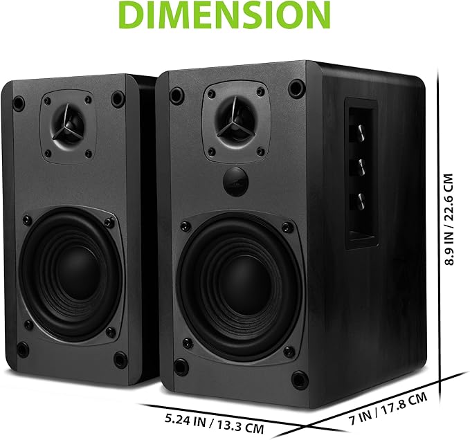 SINGING WOOD BT27 Active Powered Bluetooth Bookshelf Speakers for Studio Monitor TV Turntable Computer- 60 Watts RMS - Wood Grain Finish (Black)