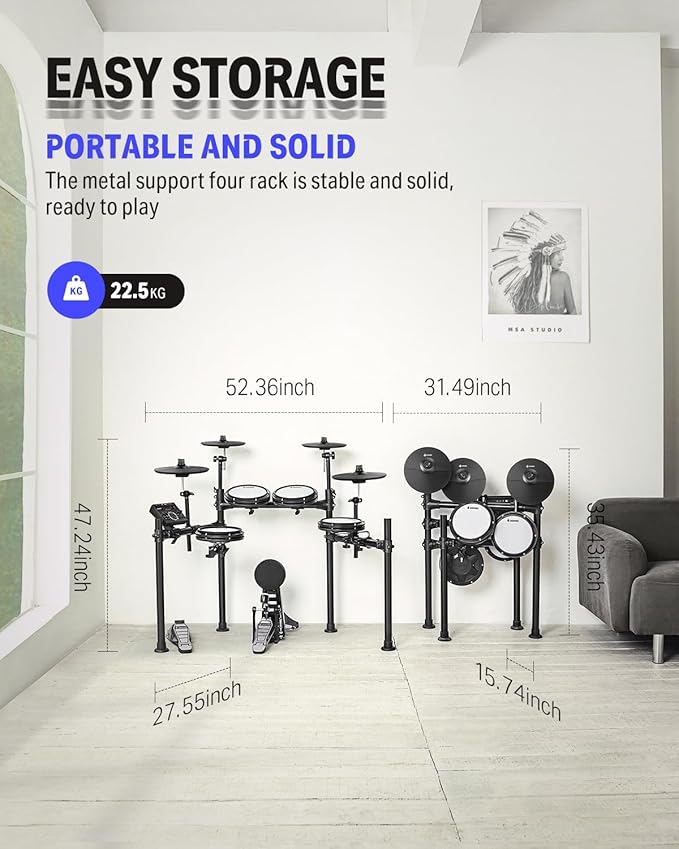 Donner DED-200X Electronic Drum Set, Electric Drum Kit with Quiet Mesh Drum Pads, 2 Cymbals w/Choke, 31 Kits and 450+ Sounds, Throne, Headphones, Sticks, USB MIDI, Melodics Lessons (5 Pads, 4 Cymbals)
