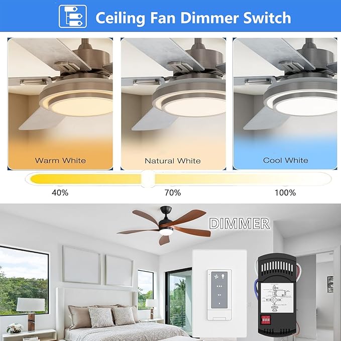 Universal Ceiling Fan Wall Remote Control Kit Replacement for Hampton Bay Hunter Harbor Breeze, 3-Speed Light Dimmer