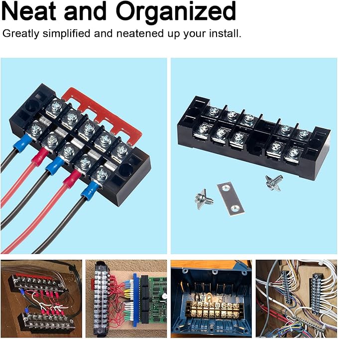 MILAPEAK Terminal Block and Strip - 6 Sets 4/5/6 Positions 600V 25A Dual Row Wire Screw Terminal Strip Block with Cover + 400V 25A Pre-Insulated Terminals Barrier Strips Jumpers (Black & Red)