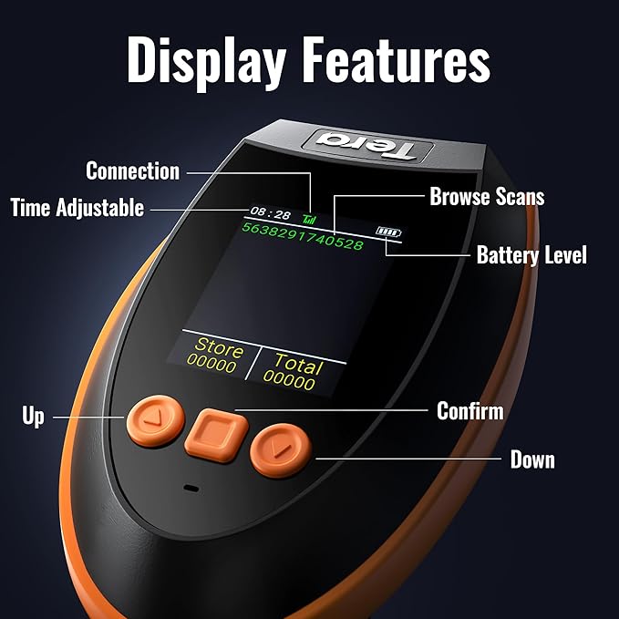 Tera Barcode Scanner Wireless with Screen: Pro Version 1D 2D QR with Setting Keypad Charging Cradle Works with Bluetooth 2.4G Wireless USB Wired Handheld Bar Code Reader HW0009