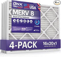 BNX TruFilter 16x20x1 Air Filter MERV 8 (4 Pack) - MADE IN USA – Dust & Pet Defense Electrostatic Pleated Air Conditioner HVAC AC Furnace Filters for Dust, Pet, Mold, Pollen MPR 600 – 700 & FPR 5