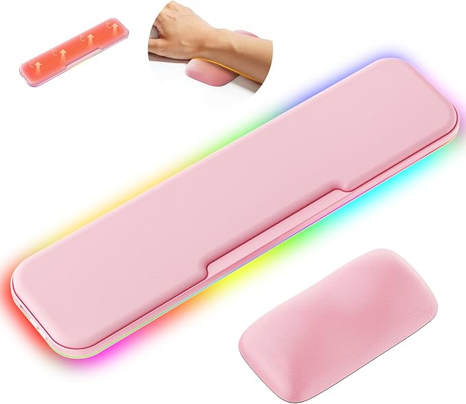 KONDOUND 2-in-1 Heated Wrist Rest Set, Ergonomic Memory Wrist Pad with RGB Lights and Non-Slip Base, Keyboard Mouse Wrist Rest for Computer Laptop Office Work and PC Gaming