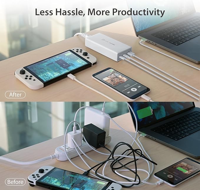 j5create 185W GaN USB-C/A 3-Port Laptop Super Charger w/Power Delivery 3.1, Supports MacBook Pro MagSafe 140W, Power and Charge Laptops/Tablets/Phones/Game Consoles (JUP37185W)