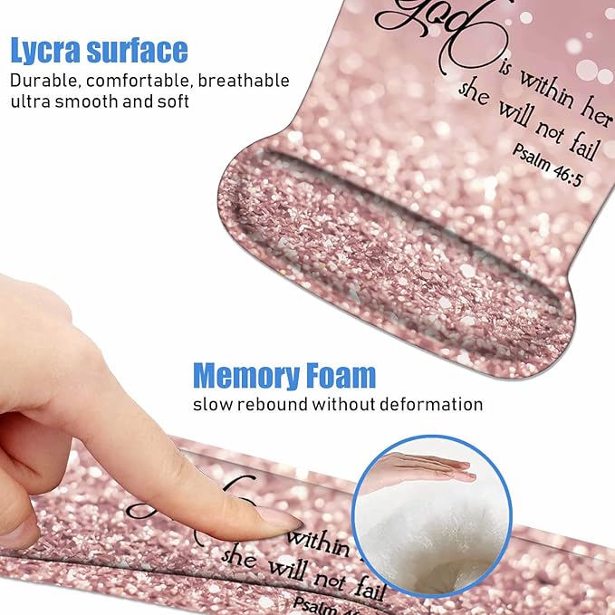Ergonomic Mouse Pad Wrist Support and Keyboard Wrist Rest Set with Coasters, Non-Slip PU Base, Easy Typing and Relieve Wrist Pain, Perfect for Home Office Working Studying, Bible Verse Psalm 46:5