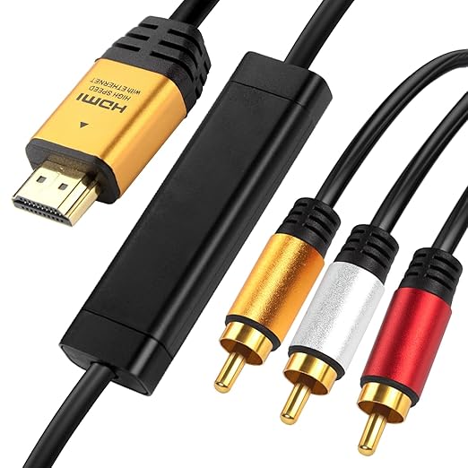 HDMI to RCA 10FT Cable with IC, HDMI Male to 3-RCA GD AV Cable Video Audio Component Converter Adapter 1080P Cable for TV HDTV DVD