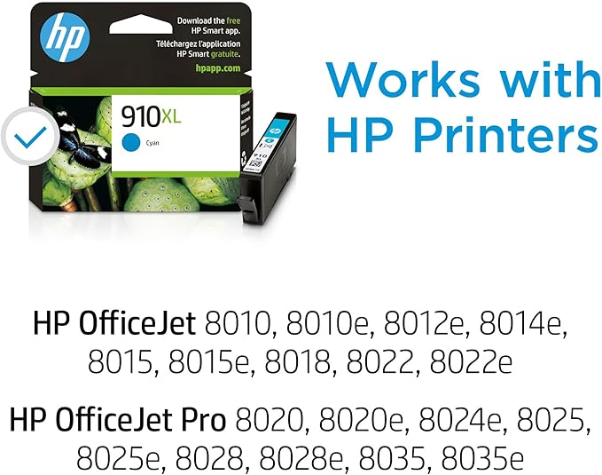 HP 910XL Cyan High-Yield Ink Cartridge | Works with OfficeJet 8010, 8020, Pro 8020, 8030 | Eligible for Instant Ink | 3YL62AN