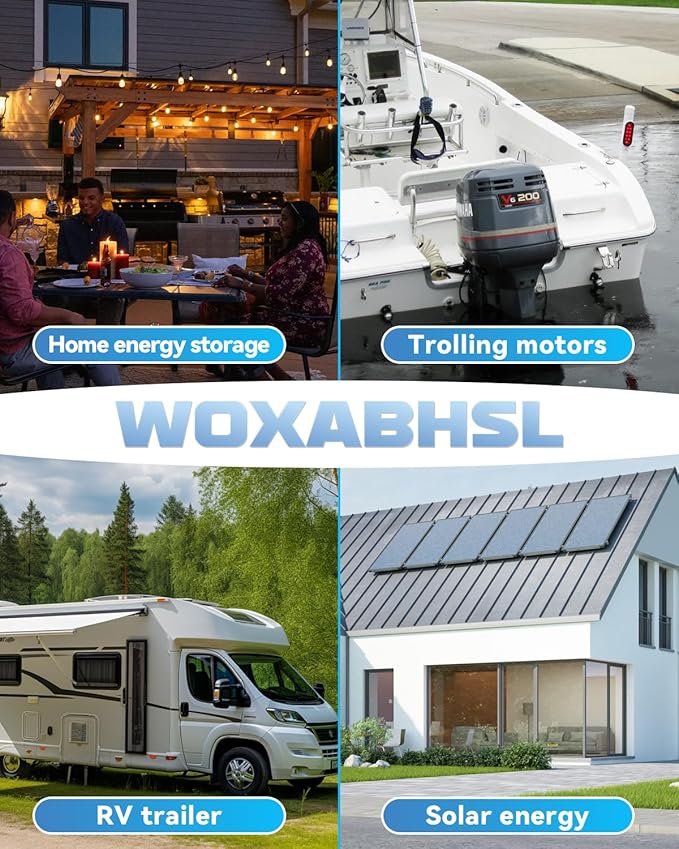 WOXABHSL 12V 200Ah Lithium LiFePO4 Battery, Built-in 200A BMS, 2560Wh Energy Storage, Iron Phosphate 4000-15000 Deep Cycles Battery for Solar, Trolling Motor, RV 1PCS