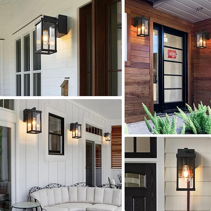 JOKAONOTL Dusk to Dawn Porch Lights with GFCI Outlets Waterproof Outdoor Wall Lights Exterior Lighting Fixtures Modern Outside Lights Wall Mount for House Patio Garage,Black,11.8''H, 2 PC