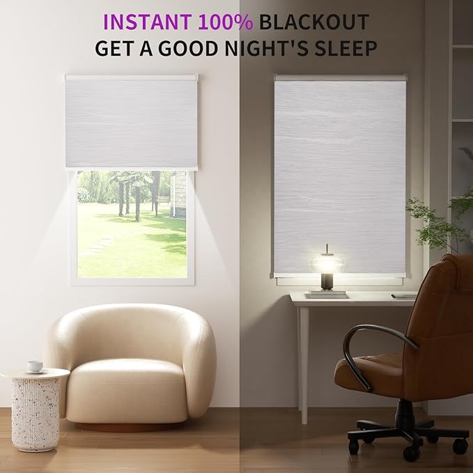 Astomi Motorized Blinds with Remote - Blackout Smart Roller Shades Compatible with Alexa & Goggle Home, Solar Rechargeable, Custom Size 22" - 100" for Indoor Window, Pure Snow
