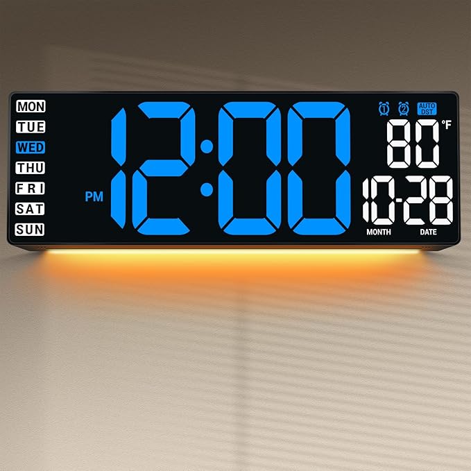 16.5" Large Digital Wall Clock: Wall Mount Decor Clock Large Display for Classroom Dorm Office Game Living Room, House Warming Gifts New Home, Christmas Birthday Gift for Mom Dad Seniors Teen Blue