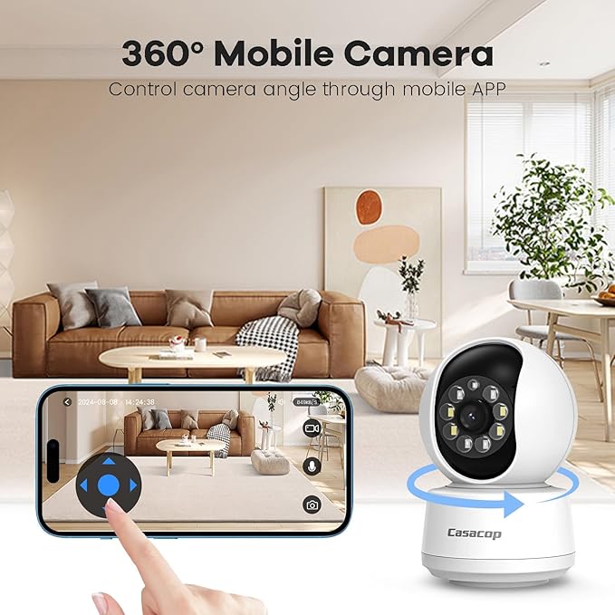 Smart Security Camera, 1080p Home Security Camera, Pan & Tilt 2.4Ghz Indoor IP Camera, with Person, Vehicle, Animal Detection, Phone App 2-Way Audio, Compatible with Alexa and Google Assistant