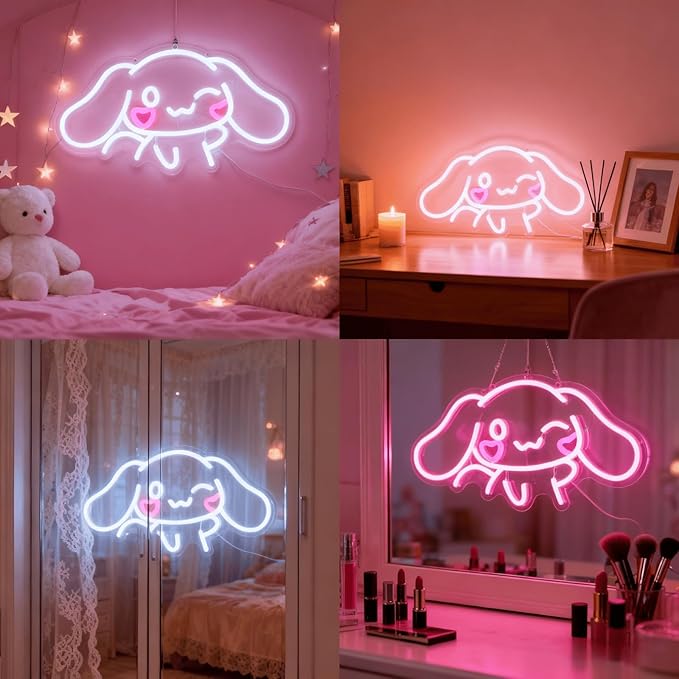 THIIXDAI Cinnamoroll Neon Sign for Room Decor, USB Powered LED Lights with Dimmable, Japanese Cartoon Dog Neon Signs, Cute Night Light Gifts for Children (16.1"L x 9.1"W)