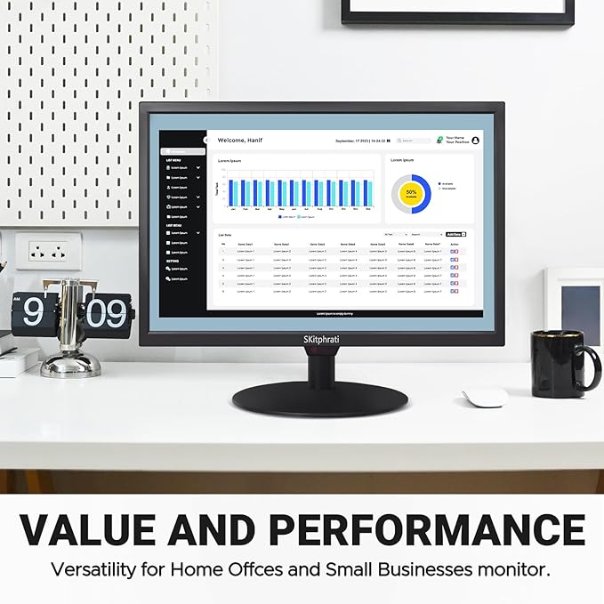 SKitphrati 19 Inch HD (1440 x 900) PC Monitor, Computer Monitor with HDMI VGA AV BNC USB Ports, 60Hz, 5Ms, VESA, Build-in Speakers, LED Display for Laptops and Desktops Office Home