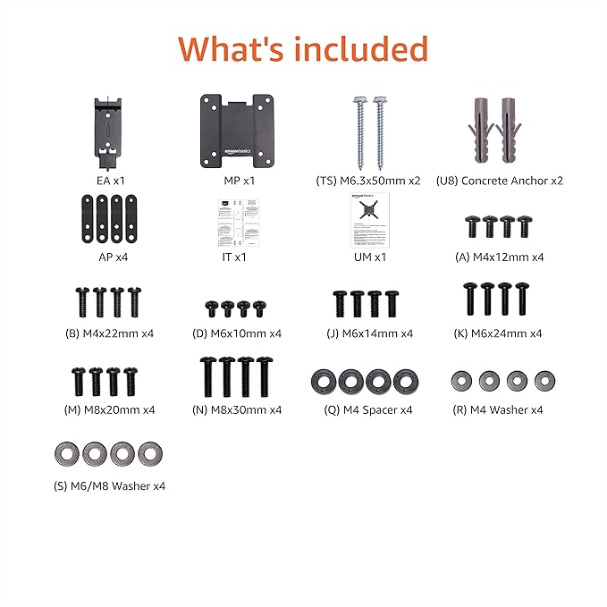 Amazon Basics Fixed Flat TV Wall Mount fits 12 to 40 inch TVs and VESA 200x200, Black