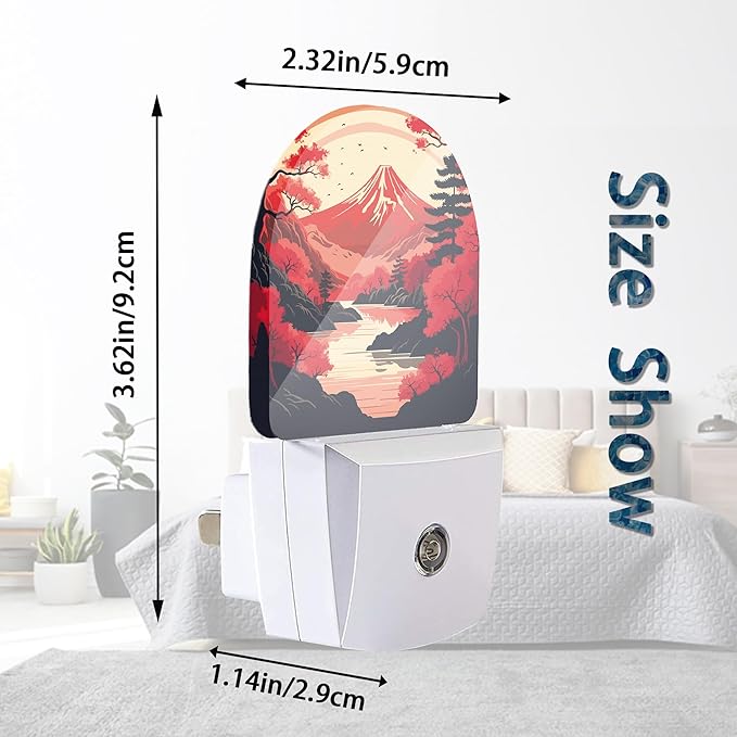 Axxitude Japanese Mountains Night Lights Plug into Wall for Girls Boys Room,Night Light LED Lamp Dusk to Dawn Sensor Round Lamp for Bedroom Bathroom Hallway Home Wall Decor Nightlight