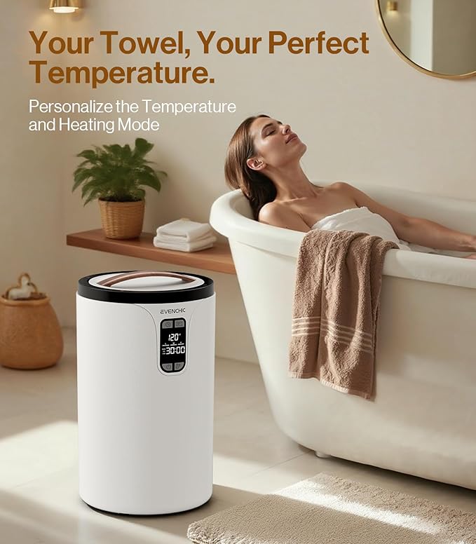 Evenchic Towel Warmer, 20L Hot Towel Warmers for Bathroom with 24H Timer, Temperature Adjustable, LED Display, Auto Shut Off, Even Heated for Oversized Towels, Bathrobes, Blankets