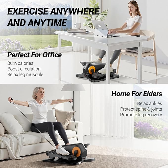 Under Desk Elliptical Machine, Electric Seated Pedal Exerciser, Min Leg Exerciser with Remoter, 12 Level Speeds, Forward & Reverse Direction, Manual & Auto Mode for Home Office