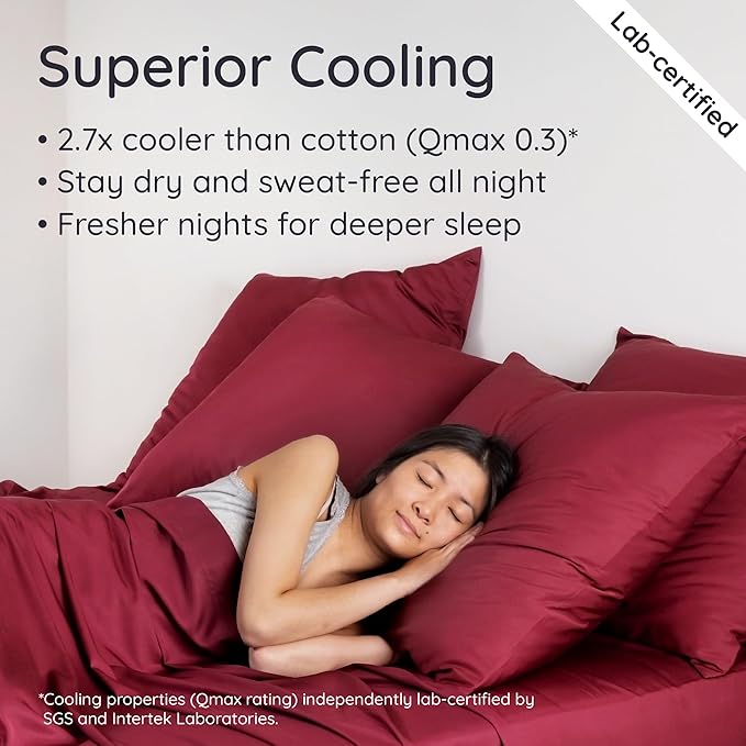 Bambaw 100% Viscose Derived from Bamboo Fitted Sheet Twin Size, Cooling Fitted Sheet Twin Size, 15’’ Deep Pocket Twin Size Fitted Sheets Only, Breathable & Soft Fitted Sheet Only (Burgundy)