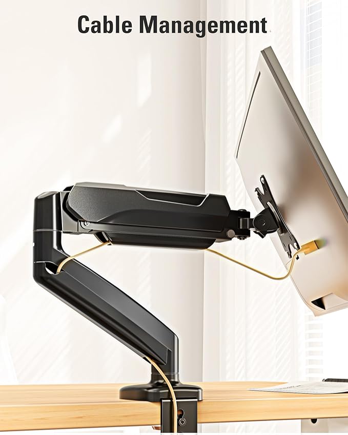 DreamAxis Single Monitor Mount, Gas Spring Monitor Arm for 17-32 Inch Computer Screens, Adjustable Monitors Stand for Desk, 75x75/100x100mm VESA Mount, with Clamp and Grommet Base, Holds 4.4-17.6lbs