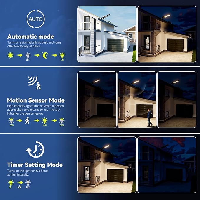 MMKT Solar Lights Outdoor, 8000W 3 Color Solar Street Lights, Commercial Solar Parking Lot Lights Waterproof Dusk to Dawn, Security Flood Lights with Motion Sensor for Yard, Basketball Court 2Pack