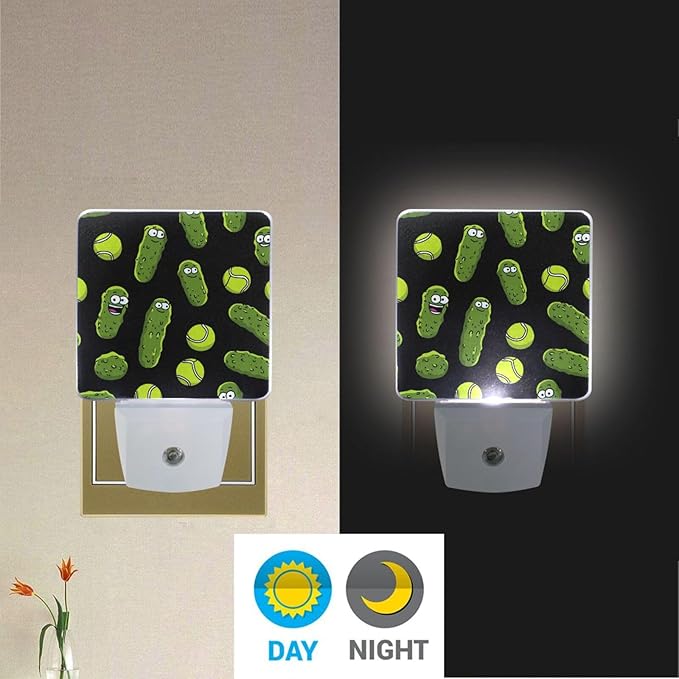 Pigsaly Led Night Light Cartoon Pickle Ball Night Light Plug in Wall Lamp Smart Dusk to Dawn Sensor Nightlight Led Lamp Energy Saving Lights Gift for Kids Room Bedroom Bathroom Hallway