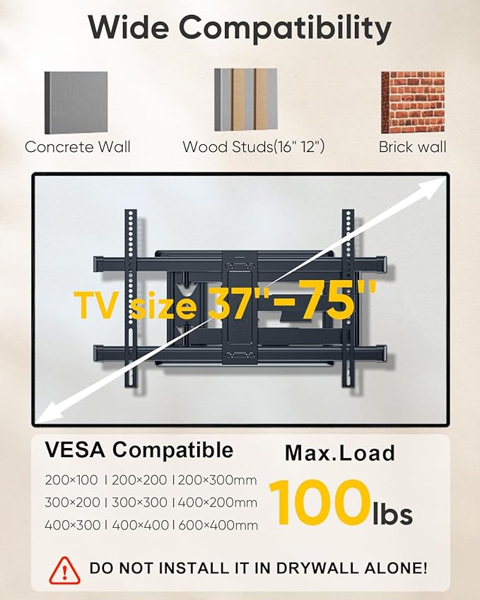 FORGING MOUNT Long Arm TV Mount for Most 37-75 Inch TVs, 30 Inch Long Extension Arm Corner TV Wall Mount, Full Motion Wall Mount Swivel, Tilt, Articulating VESA 600X400mm,Holds up to 100lbs