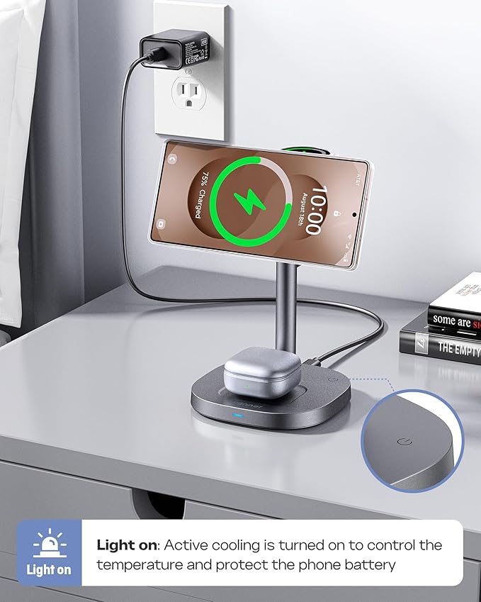 Magnetic Wireless Charger for Samsung, Qi2 Certified Fast 15W 3 in 1 Charging Station TEC Cooling Compatible with Magsafe Charger for Galaxy S25 Ultra/S24/Z Fold 7/Flip7/Samsung Watch Ultra 8/Buds
