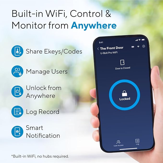 ULTRALOQ U-Bolt Pro WiFi Smart Lock with Handle, Fingerprint Keyless Entry Door Lock Set with Lever, Smart Deadbolt Locks for Front Door, Auto-Lock, Auto Unlock, App Remote Control, ANSI Grade 1