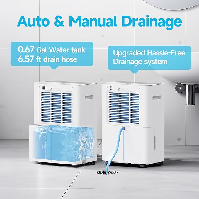 AIRVIP 34 Pints Dehumidifiers for Home with 6.56ft Drain Hose, 2441 Sq.Ft Quite & Energy Efficient Dehumidifier for Basement Bedroom Bathroom with Auto Shut Off,2.5 L Water Tank,Smart Humidity Control