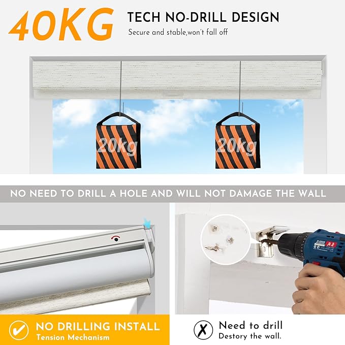 Persilux Smart Motorized Blinds with Remote, No Drill Automatic Roller Shades for Indoor Windows, Blackout Linen Fabric, Electric Blinds for Windows, Weave Mat C162BO-2, Custom Size