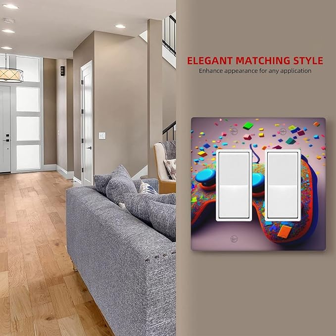 Bvtewkhz Videos Game Controller 2 Gang Double Rocker Decorative Light Switch Covers Electrical Faceplate Switchplates for Bathroom Kitchen Home