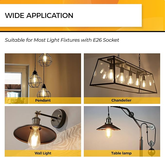 Hizashi LED Edison Bulbs, 6W, Equivalent 60W, 3000K Soft White, Dimmable E26 LED Bulb, 95+ CRI 700 Lumens, ST19 Vintage Light Bulbs, Clear Glass, Pack of 6
