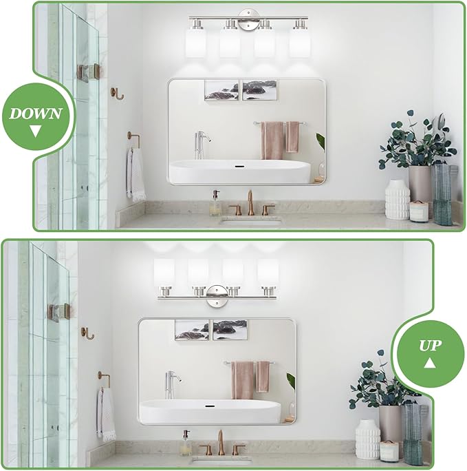 Guliaofo 4-Light Brushed Nickel Vanity Lights for Mirror, Bathroom Light Fixtures with Textured Milky White Glass Shade, Modern Kitchen Light Fixtures Wall Sconce Light - E26 Base