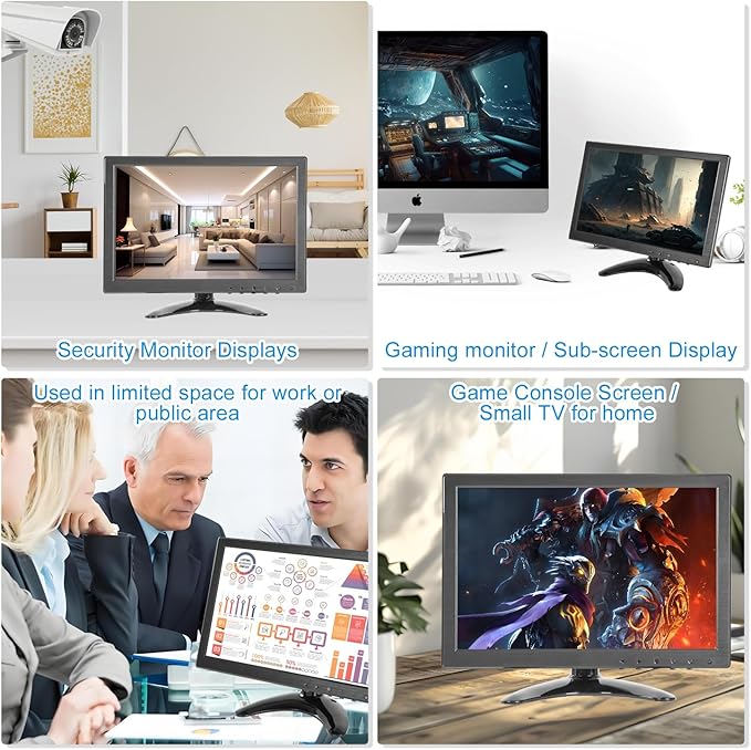 Suprlipy 10 inch FHD Small IPS Monitor LCD Display Screen 1920x1200 60Hz 16:10 with BNC VGA AV Input Built-in Lounspeakers for CCTV Security Camera DVR PC STB Game Console