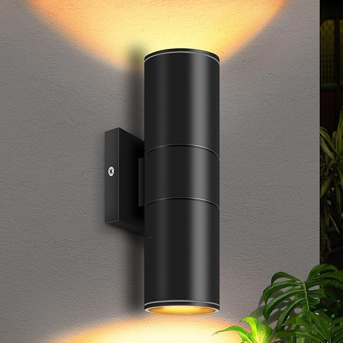RIDALUX Outdoor Wall Light Fixtures Waterproof: Exterior Cylinder Fixtures Wall Sconce with LED Up Down - 12W Modern Aluminum Waterproof Light