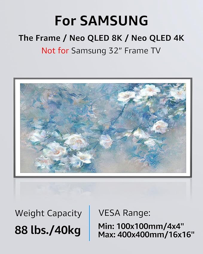 MOUNTUP Ultra Slim TV Wall Mount for Samsung The Frame/Neo QLED 8K/4K TVs, Low Profile TV Mount, Rotating 90 Degree Landscape to Portrait, Wall Mount Max VESA 400x400mm Hold up to 88 lbs MU0089