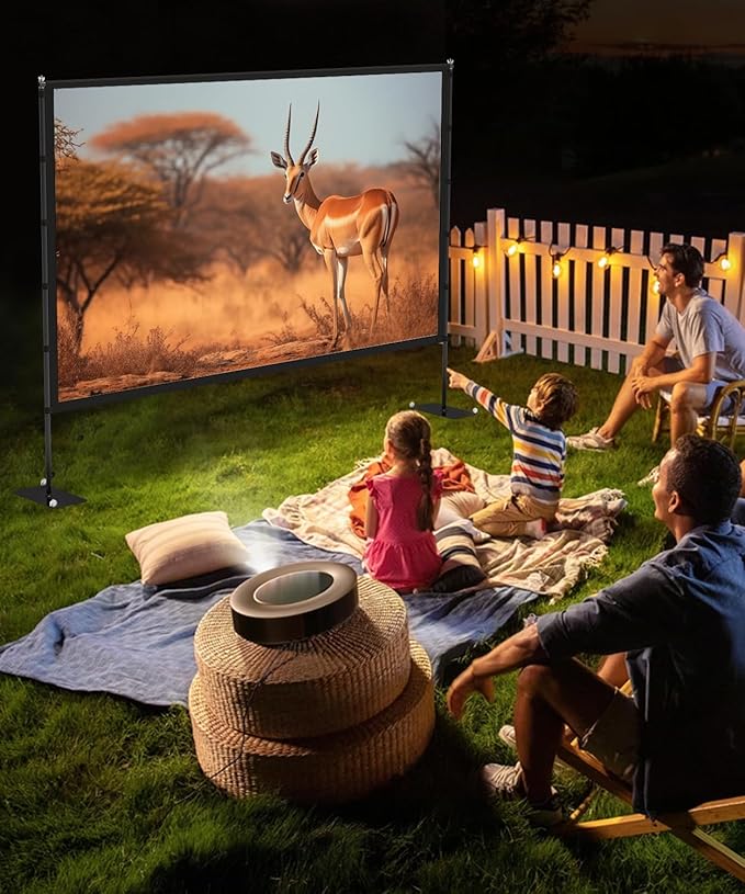 STWUI Projector Screen with Stand - 100 Inch Outdoor Projector Screen Portable Projector Screens 16:9 4K HD Outdoor Movie Screen with Carry Bag Can Enioy Home Theater Projection Screen