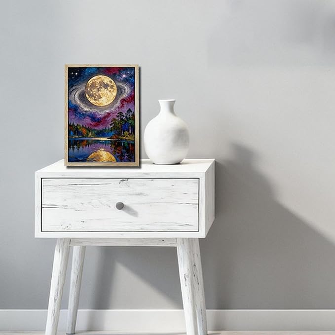 URVIP LED Glowing Photo Frame, 3D Starry-Sky Blue Moon Wall Art, 9x12 Inches Dimmable Light Up Light Painting for Bedroom, Unique Aesthetic Decor, Great Birthday Gift for Women Men