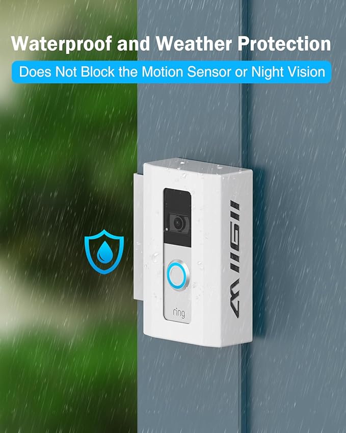 MIIGII Anti-Theft Doorbell Mount for Ring Doorbell 4/ 3/ 2/ 1, No Drill Adjustable Video Doorbell Cover Holder for Home Apartment Office Room, Waterproof Stainless Metal Made, White