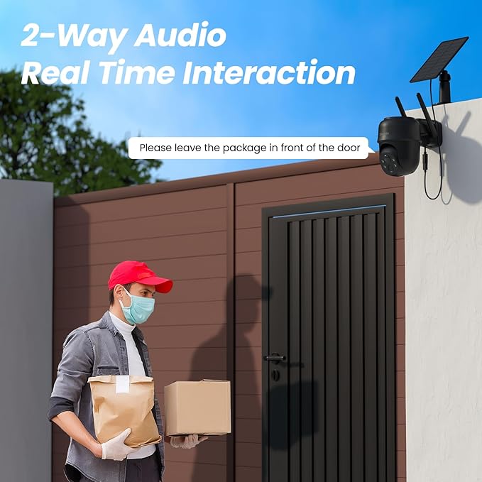 Cinnado 2K Cameras for Home Security-2.4G WiFi Outdoor Camera Wireless Solar/Battery Powered, 360° Viewing, Human Detection, Color Night Vision, Cloud/SD Storage B6 (B6-Black-1pack-2.4G)