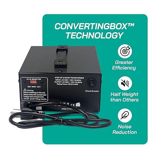 LiteFuze 1000W Step-Up/Step-Down Transformer with Dual Sockets - Premium Copper Coil, Noise Reduction, and Circuit Breaker Protection (JP-1000)