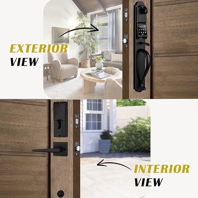 HISAFE (Left Hand) Keyless Entry Door Lock with Handle Sets, Electronic Smart Exterior Door Handleset with Keypad