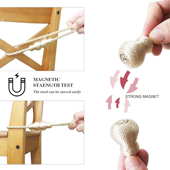 Nieffeiy Magnetic Curtain Tiebacks Outdoor Curtain Tie Backs Rope Decorative Magnetic Curtain Holders for Drapes Window Treatment Holdbacks, Beige 2Pack