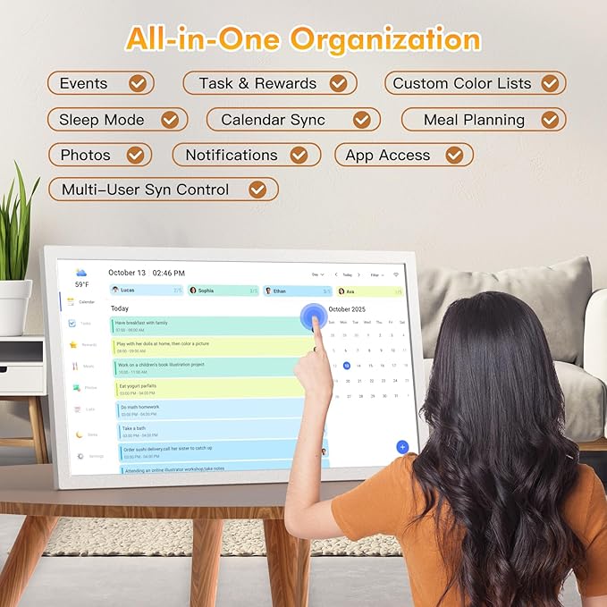 24" Digital Calendar Picture-Frame for-Wall-Planner - Touchcreen Interactive Electronic Calendar Display, Chore Chart, Star Reward, Sync Google iCloud Outlook Via APP, Wall Mount, Gifts for Mom Dad