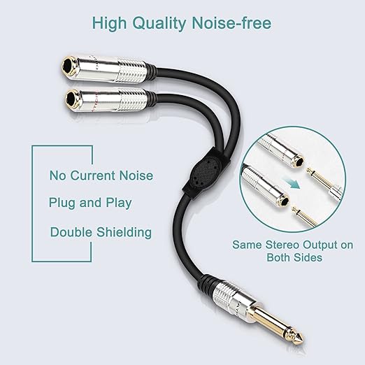 XMSJSIY 6.35mm TS Guitar Signal Audio Y Splitter Cable, 1/4" Male to Dual Mono 1/4" Female Adapter with Gold-Plated OFC HiFi TS Speaker Headphone Extension Cable-0.5M/1.6FT